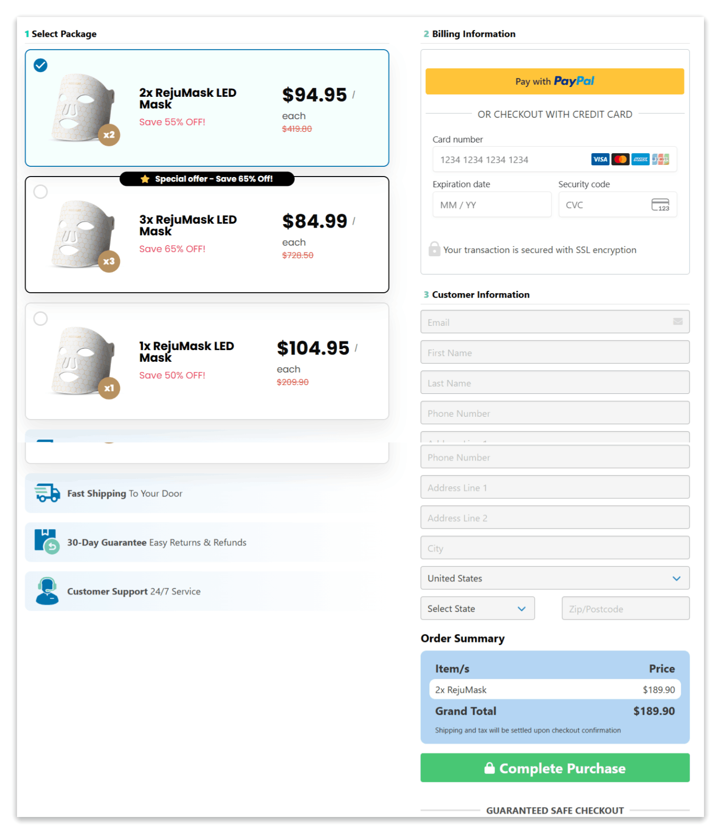 Rejumask secure checkout page